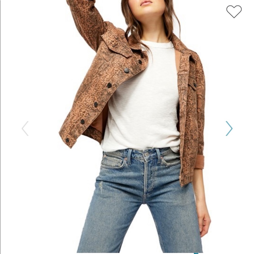 Free People Jacket Snake Print Trucker Denim Jean Jacket Size Extra Small